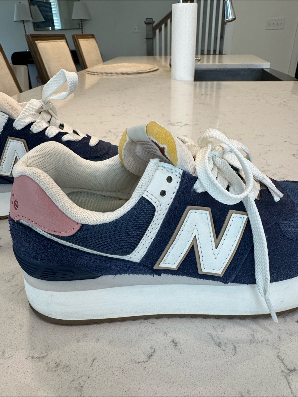 New Balance Navy with Pink Heel Platform Sneakers - Picture 3 of 3